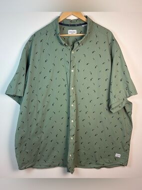 Jack & Jones Men’s Green Bird Print Button Up Short Sleeve Cotton Shirt Size 4XL